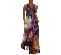 Vestidos Verano Mujer Tema De Flores Naturales Sin Mangas Tallas Grandes Vestido Estética Botánica Largo Cuello V Elástico Maxi Vestido Elegante De Playa Casual Fiesta Invitada Boda S-5Xl, Púrpura