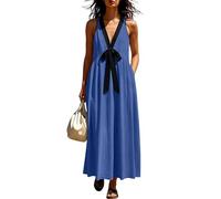 Vestidos Verano Mujer,Vestido Sin Mangas con Escote en V Profundo Color Sólido Casual Vestido Largo Recto Holgado con Lazo Ligero Cómodo y Transpirable Vestido Maxi para Playa Uso Diario