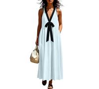Vestidos Verano Mujer,Vestido Sin Mangas con Escote en V Profundo Color Sólido Casual Vestido Largo Recto Holgado con Lazo Ligero Cómodo y Transpirable Vestido Maxi para Playa Uso Diario
