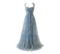 Vestidos Verano Mujer - Vestidos Elegantes Mujer - Vestido De Gasa con Bordado Floral para Mujer Tirantes Finos Estilo Hada Vestido De Noche Formal