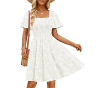Vestidos Verano Mujer, Vestidos Femininos Vestido Verano Mujer Largo Vestido Elegante De Manga Corta con Cuello Cuadrado Y Estampado Floral para Midi De Corte A para Vuelo con Volantes Holgado La