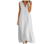 Vestidos Verano Mujer Vestidos Verano Mujer Largos, Cuello En V Lino Natural Ligera No Se Deforma Casual Vestido De Fiesta Mujers Elegantes Vestido Tejido Elástico Frío
