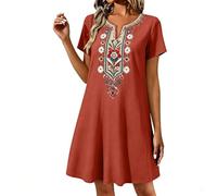Vestidos Verano Mujer Vestidos Verano Mujer Largos, Cuello En V para Vacaciones Bohemio Cómodo Manga Corta Vestido De Fiesta Mujers Elegantes Vestido Tejido Elástico Frío