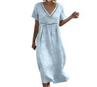 Vestidos Verano Mujer Vestidos Verano Mujer Largos, Cuello En V Pliegues En El Frente Casual Cómodo Vestido De Fiesta Mujers Elegantes Vestido Tejido Elástico Frío