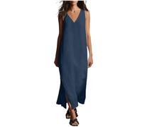 Vestidos Verano Mujer Vestidos Verano Mujer Largos, Cuello En V Sin Mangas Silueta Recta Abertura Lateral Vestido De Fiesta Mujers Elegantes Vestido Tejido Elástico Frío