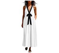 Vestidos Verano Mujer Vestidos Verano Mujer Largos, Cuello En V Tela Transpirable Uso Diario con Bolsillos Vestido De Fiesta Mujers Elegantes Vestido Tejido Elástico Frío
