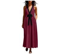 Vestidos Verano Mujer Vestidos Verano Mujer Largos, Cuello En V Tela Transpirable Uso Diario con Bolsillos Vestido De Fiesta Mujers Elegantes Vestido Tejido Elástico Frío