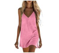 Vestidos Verano Mujer Vestidos Verano Mujer Largos, Mezcla De Algodón Y Lino Cuello En V Cómodo Ligero Vestido De Fiesta Mujers Elegantes Vestido Tejido Elástico Frío