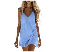 Vestidos Verano Mujer Vestidos Verano Mujer Largos, Mezcla De Algodón Y Lino Cuello En V Cómodo Ligero Vestido De Fiesta Mujers Elegantes Vestido Tejido Elástico Frío