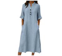 Vestidos Verano Mujer Vestidos Verano Mujer Largos, Tela Suave Lino Natural Uso Diario con Bolsillos Vestido De Fiesta Mujers Elegantes Vestido Tejido Elástico Frío