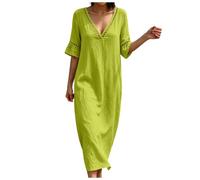 Vestidos Verano Mujer Vestidos Verano Mujer Largos, Transpirable Ligero Cuello En V Manga Corta Uso Diario Vestido De Fiesta Mujers Elegantes Vestido Tejido Elástico Frío