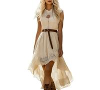 Vestidos vintage para mujer, estilo bohemio, vestido de vaquera occidental, retro, manga larga, maxi vestido de cuello en V, vestido de fiesta, vestido de fiesta de cintura alta, sexy, vestido