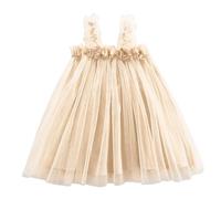 Vestito da Festa per le Feste con Fiori in rete Senza Maniche per Bambine, in Costume da ballo (Beige, 2-3 Years)