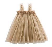 Vestito da Festa per le Feste con Fiori in rete Senza Maniche per Bambine, in Costume da ballo (Coffee, 3-4 Years)