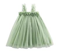 Vestito da Festa per le Feste con Fiori in rete Senza Maniche per Bambine, in Costume da ballo (Light Green, 3-4 Years)