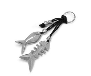 Vestopazzo Llavero de anilla con pez y espina de pescado hechos a mano de aluminio 100% reciclado. Testeado de níquel. Fabricación artesanal. AL06068, Negro , Talla única