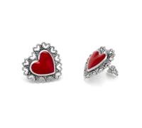 Vestopazzo Pendientes de lóbulo con corazones rojos encaje chapado en plata. Elaboración artesanal. Níquel testado. Unisex, Talla única, Plata de ley, Sin piedra preciosa