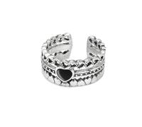 Vestopazzo Vlnet - Anillo de banda de mezcla de corazón negro chapado en plata. Testado de níquel. Elaboración artesanal, talla única, unisex