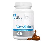 Vet Expert VetoSkin Razas Pequeñas y Gatos - 65 cápsulas Twist Off - Suplemento Omega-3 y Omega-6 para perros y gatos | Apoya la salud de la piel y el pelaje brillante | Fórmula de zinc y vitaminas B