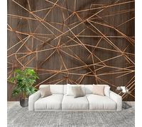 Veta de Madera GeoméTrica Abstracta Fotomurales 350x256 cm Papel Pintado Tejido No Tejido Fotomural MarróN Efecto 3D Papel Tapiz Decorativos para Dormitorio Salón TV Pared Murales Póster