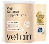VETAIN Polvo de colágeno vegano tipo 1 - Con VeCollal, vitamina C, zinc, biotina y ginseng - para piel, cabello y uñas - Certificado de lista de colonia - Sin azúcar añadido - sabor a vainilla - 300 g