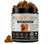 VetDr.Mois Probióticos para Perros, 120 Masticables Blandos con Sabor a Pollo, Digestión y Salud Intestinal, 10 Cepas Probióticas, 5 Enzimas Digestivas y 4 Prebióticos