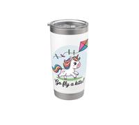 ¡Vete a volar una cometa! Lindo Unicornio Feliz Cometa Vaso térmico de acero inoxidable de doble pared