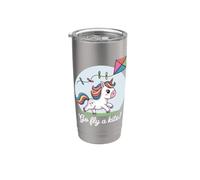 ¡Vete a volar una cometa! Lindo Unicornio Feliz Cometa Vaso térmico de acero inoxidable de doble pared