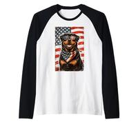 Veterans Day USA American Flag Rottweiler Camiseta Manga Raglan