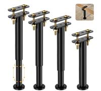 VETIN 4 Piezas Patas de Cama Ajustables 25-43cm, Patas de Reemplazo de Metal para Carga Pesada con Base Antideslizante de Caucho, Compatible con Barandales de Cama King/Queen