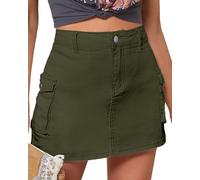 Vetinee Pantalones cortos cargo para mujer, falda de cintura alta, pantalones cortos holgados Y2K Minifalda, Verde militar., XL