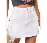 Vetinee Pantalones cortos cargo para mujer, falda de cintura alta, pantalones cortos holgados Y2K Minifalda, blanco brillante, L