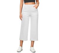 Vetinee Pantalones vaqueros para mujer de pierna ancha, holgados, con cintura alta, elásticos, capri, crema, XXL