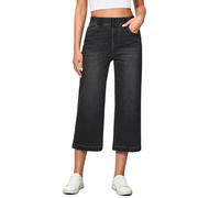 Vetinee Pantalones vaqueros para mujer de pierna ancha, holgados, con cintura alta, elásticos, capri, Stonewashed Black, M