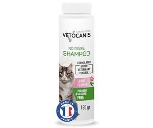 Vetocanis | Champu gatos | Champu Seco en Polvo | Limpieza del Exceso de Sebo y Suciedad | A base de Talco | Aseo del Gato | Formulado bajo Control Veterinario | Fabricado en Francia | 150g