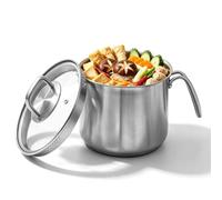 VETOLAKA Olla para leche de inducción de 1,9 l, con tapa: acero inoxidable 304, 14 x 12 cm, olla para leche, acero inoxidable, base de tres capas, tapa de cristal con agujeros de filtro, para cocina y