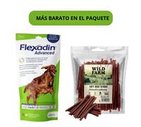 VETOQUINOL Flexadin Advanced Alimento Dietético Complementario para Perros 180 g (60 bocados) + WILD FARM palitos de ternera 500g golosinas para perros
