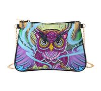 VETPW DIY 5D Búho Bolsa de Pintura de Diamantes con Cadena, Diamond Pasted Painting Cuero Monedero Bolsa Billetera Bolso de Mano Bolsa de Maquillaje para Fiestas, Viajes, Vacaciones