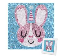 VETPW DIY 5D Niños Diamante Pintura Kit, Conejo Sonriente Bricolaje Diamond Pasted Painting Kit Completo Bordado De Punto De Cruz Diamante Arts Craft por Decoración de la Pared del Hogar (15x15CM)