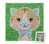VETPW DIY 5D Niños Diamante Pintura por Números Kit, Gato Bricolaje Diamond Pasted Painting Kit Completo Bordado De Punto De Cruz Diamante Arts Craft por Decoración de la Pared del Hogar (15x15CM)