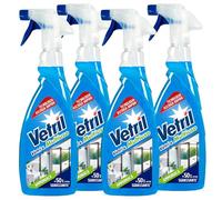 Vetril - Cristales y multiusos limpiador en spray de superficies con amoniaco, acción desengrasante y brillo sin halos, 650 ml x 4 unidades