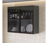 Vetrina Moderna in vetro da parete - Struttura in Legno massello con Ante in vetro, mensola portaoggetti da bagno sopra il Water per arredamento e organizzazione