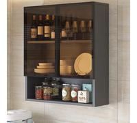 Vetrina Moderna in vetro da parete - Struttura in Legno massello con Ante in vetro, mensola portaoggetti da bagno sopra il Water per arredamento e organizzazione