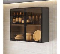 Vetrina Moderna in vetro da parete - Struttura in Legno massello con Ante in vetro, mensola portaoggetti da bagno sopra il Water per arredamento e organizzazione