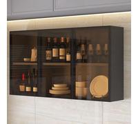 Vetrina Moderna in vetro da parete - Struttura in Legno massello con Ante in vetro, mensola portaoggetti da bagno sopra il Water per arredamento e organizzazione