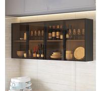 Vetrina Moderna in vetro da parete - Struttura in Legno massello con Ante in vetro, mensola portaoggetti da bagno sopra il Water per arredamento e organizzazione