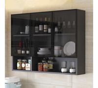 Vetrina Moderna in vetro da parete - Struttura in Legno massello con Ante in vetro, mensola portaoggetti da bagno sopra il Water per arredamento e organizzazione