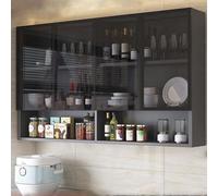 Vetrina Moderna in vetro da parete - Struttura in Legno massello con Ante in vetro, mensola portaoggetti da bagno sopra il Water per arredamento e organizzazione