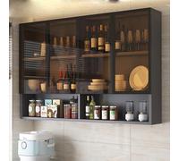 Vetrina Moderna in vetro da parete - Struttura in Legno massello con Ante in vetro, mensola portaoggetti da bagno sopra il Water per arredamento e organizzazione