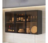 Vetrina Moderna in vetro da parete - Struttura in Legno massello con Ante in vetro, mensola portaoggetti da bagno sopra il Water per arredamento e organizzazione